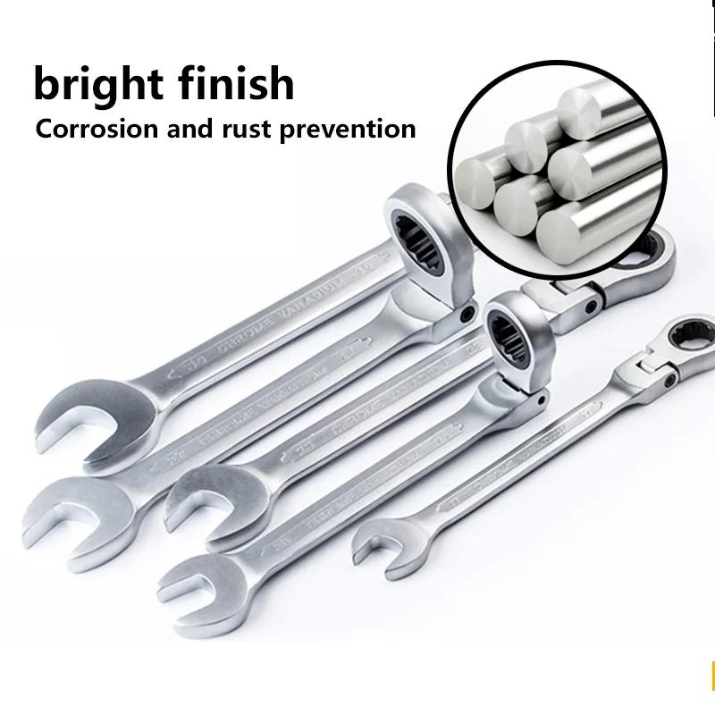 Combination Ratchet Wrench , with Flexible Head, Dual-purpose Ratchet Tool, Ratchet Combination Set 180 Degrees Flexible Open
