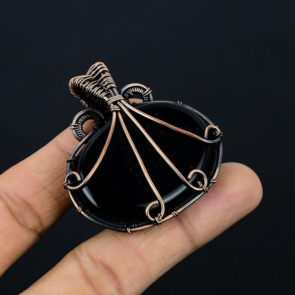 Black Onyx Jewelry, 999 Copper Wire Wrapped Pendant Handmade Gemstone Jewelry, Gifts For Wife Brand New Pendant