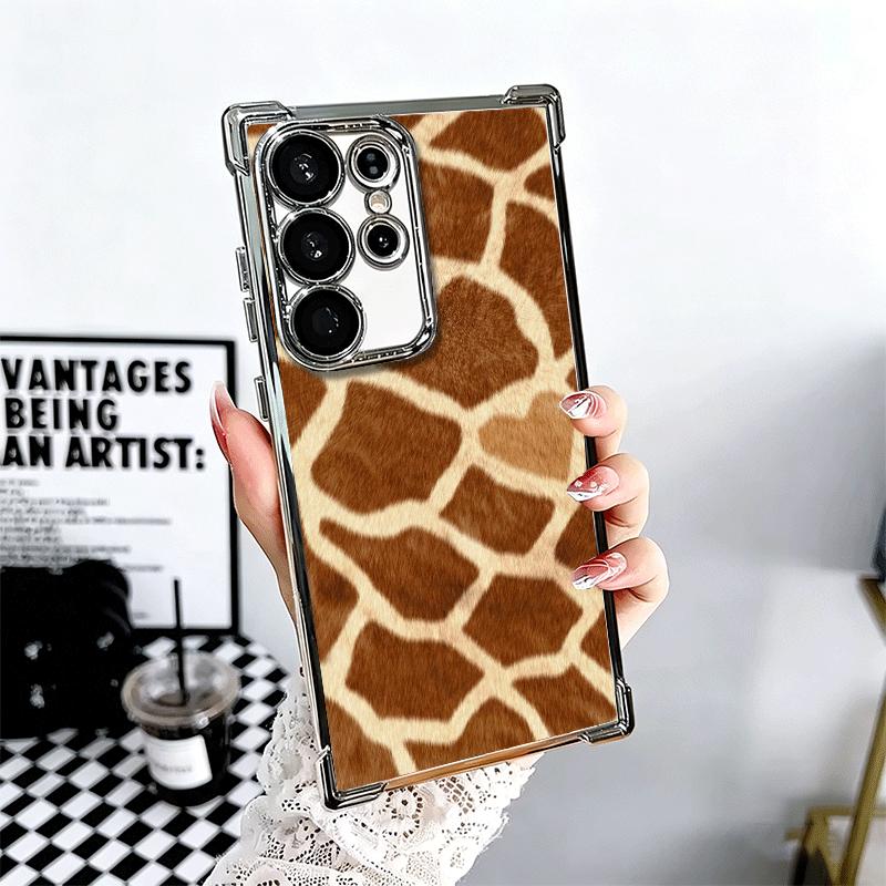 Giraffe Animal Pattern Plating Phone Case For Samsung Galaxy S24 S25 FE S26 Edge S23 Ultra S22 S21 Plus S20 Anti-Fall Airabag Co