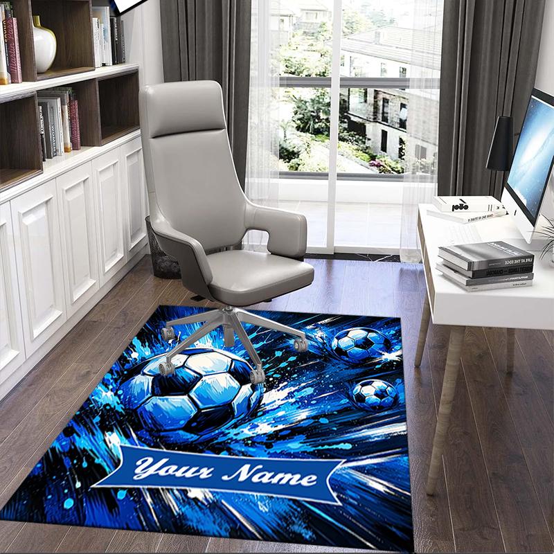 1PC Custom Name Soccer Ball Splash Art Theme Floor Mat Ideal for Living Room, Game Rooms, Office, Bedroom, Office Floor Mat , Floor Mats for Home