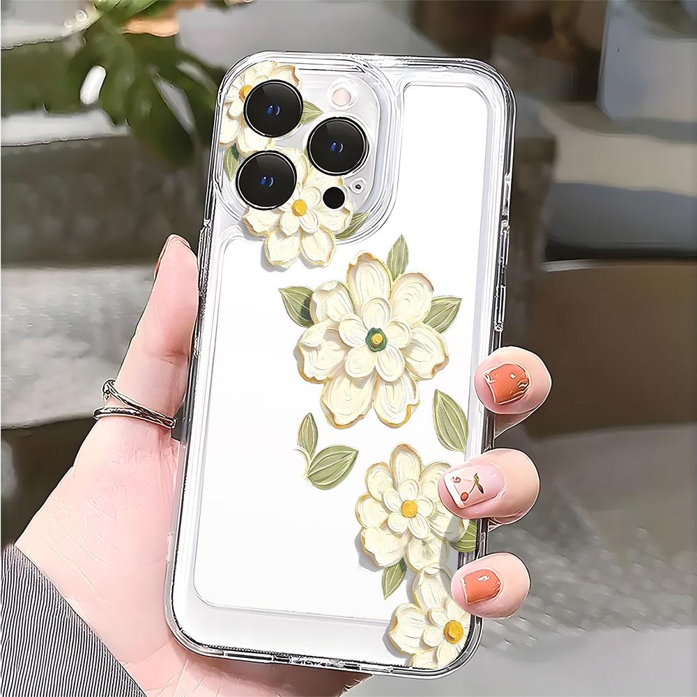 White Camellia Garland Phone Case for IPhone 14 15 16 17 13 12 11 Pro Max Plus 12 13 Mini TPU Protect Cover