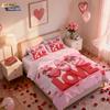 3pcs Valentine's Day Pink Romantic goblin love print coreless down duvet cover set multi size bedroom bedding holiday decoration