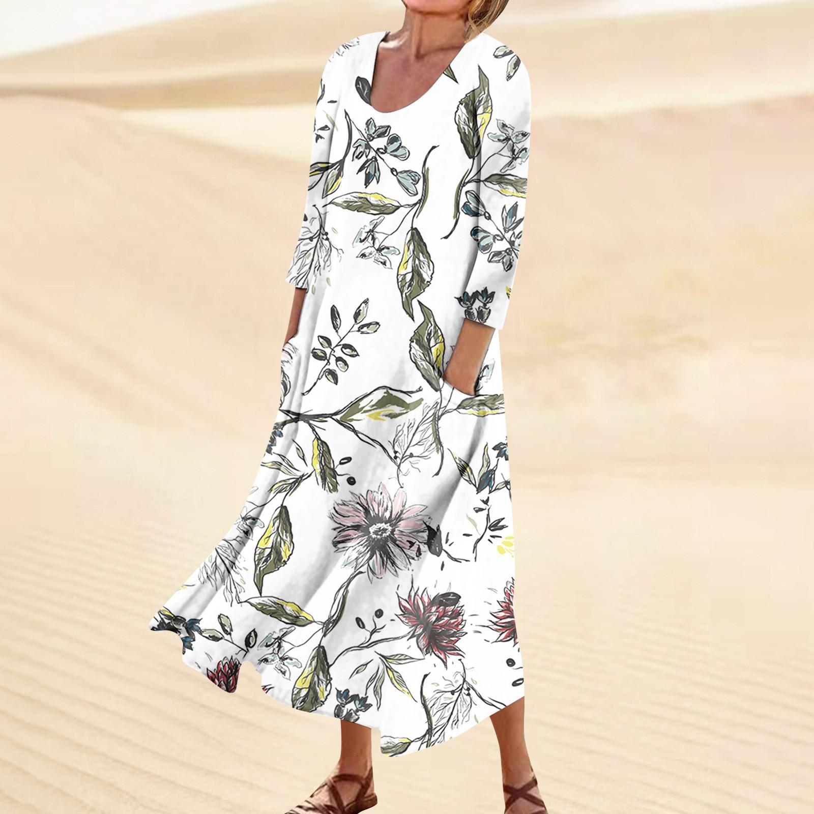 

Dress For Women Spring Boho Casual Fashion 3/4 Sleeve Dress For Holiday Large Size XXXXXL білий
