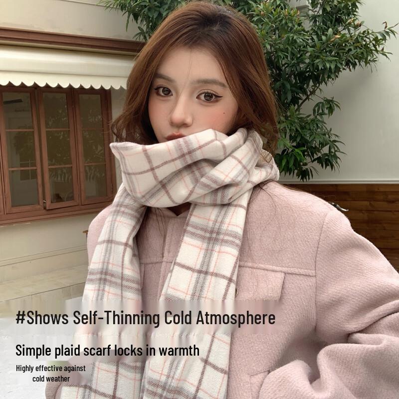 MUMARU Women's Thickened Warm Plaid Scarf