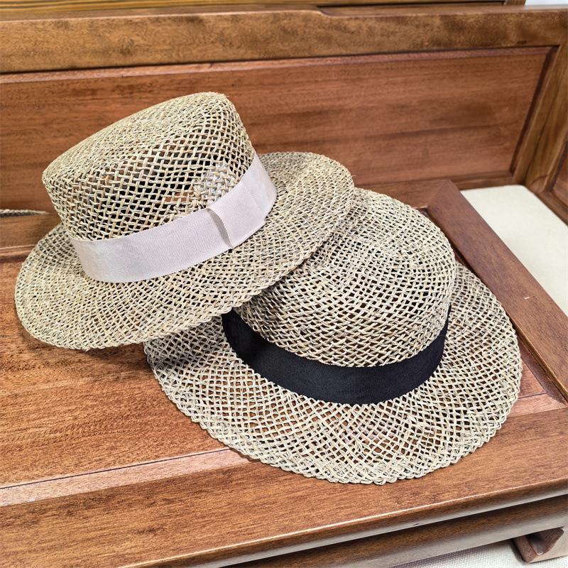 Straw hat summer hollow salty grass sun hat fashion ingenuity handmade grass all over outdoor styling top hat flat top