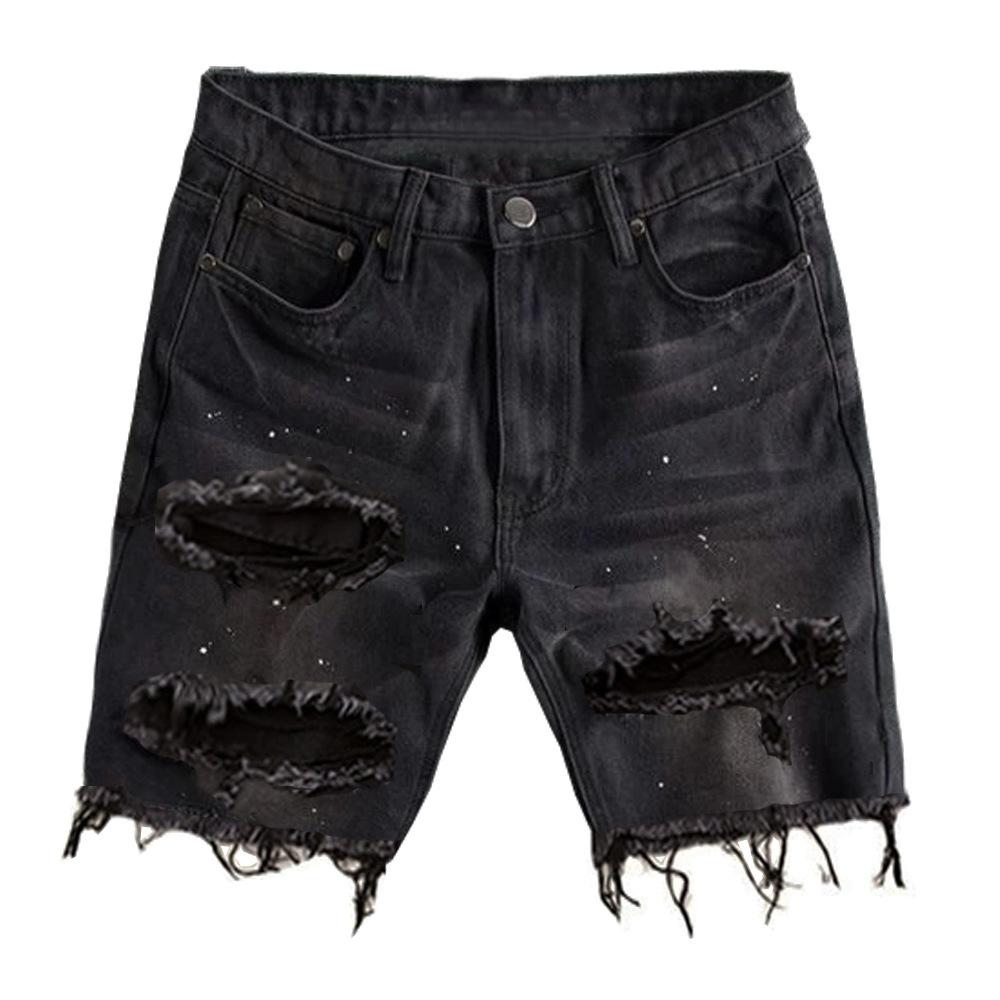 Summer Distressed Denim Shorts for Men, Korean Youth Popular Slim Fitting Small Leg Quarter Pants Jeans
