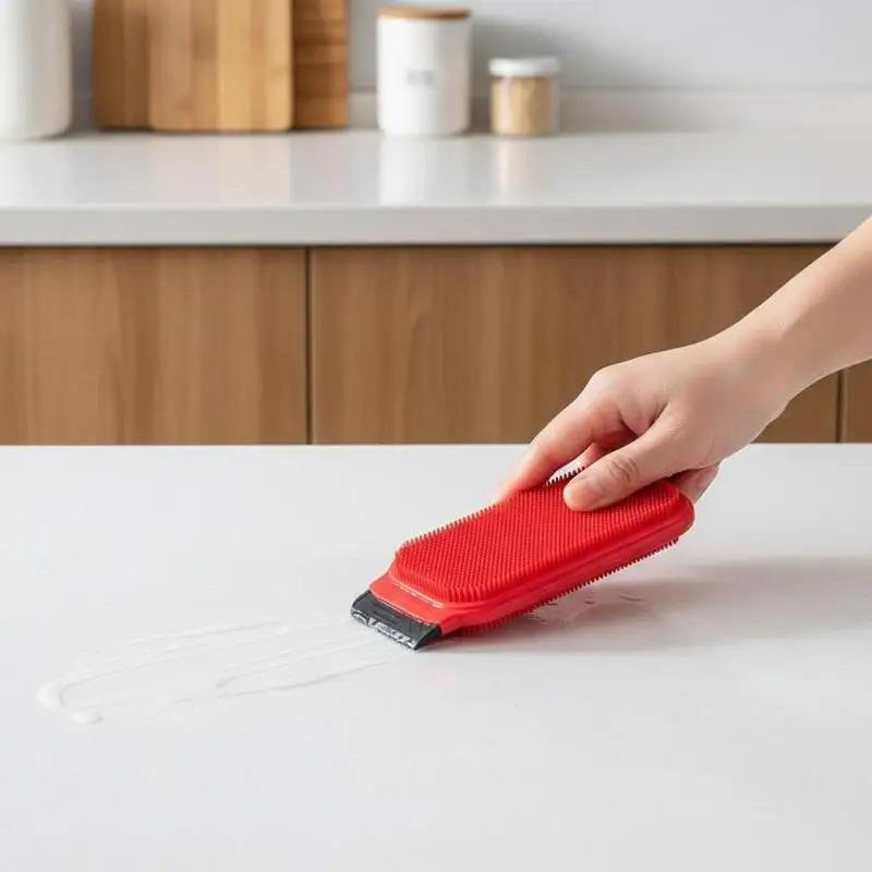 Double-sided TPR Dish Cleaning Brush Heat Resistant Non-Scratch Multi-Functional Scrubber for Kitchen Dishes Pots Fruits Sink