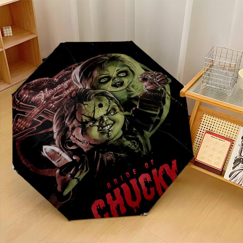 Child's Play Chucky Tiffany Windproof Auto 8 Rib Folding Umbrella Portable Outdoor Parasol
