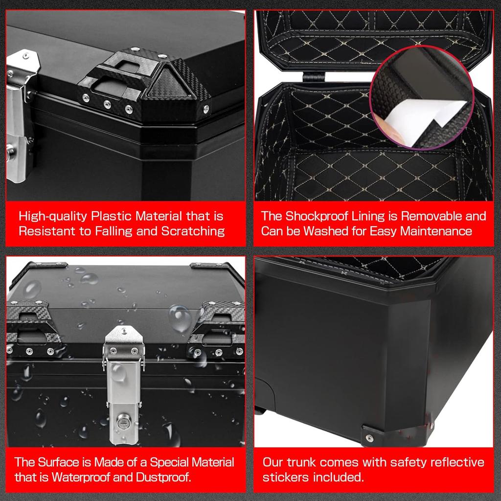 45L 57L Universal plastics Motorcycle Tail Box Top Case Lockable Luggage Top Helmet Waterproof Shock Absorption Storage Carrier