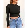 Solid Basic Long Sleeve Womens Tshirt Casual Black White Fashion Crop Top T Shirt Ladies Fashion Korean Tee Shirt