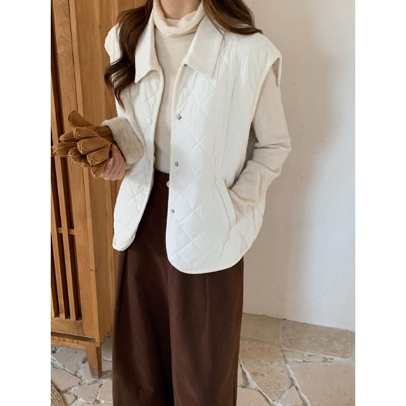 

Lazy wind autumn and winter rhombus cotton clothes, cotton-padded clothes, crew neck tops, jackets, and warm vest women s clothing. XL [125-75kg] белый