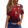 Women's Fashionable Casual Short Sleeve Christmas Print Round Neck Pullover Top