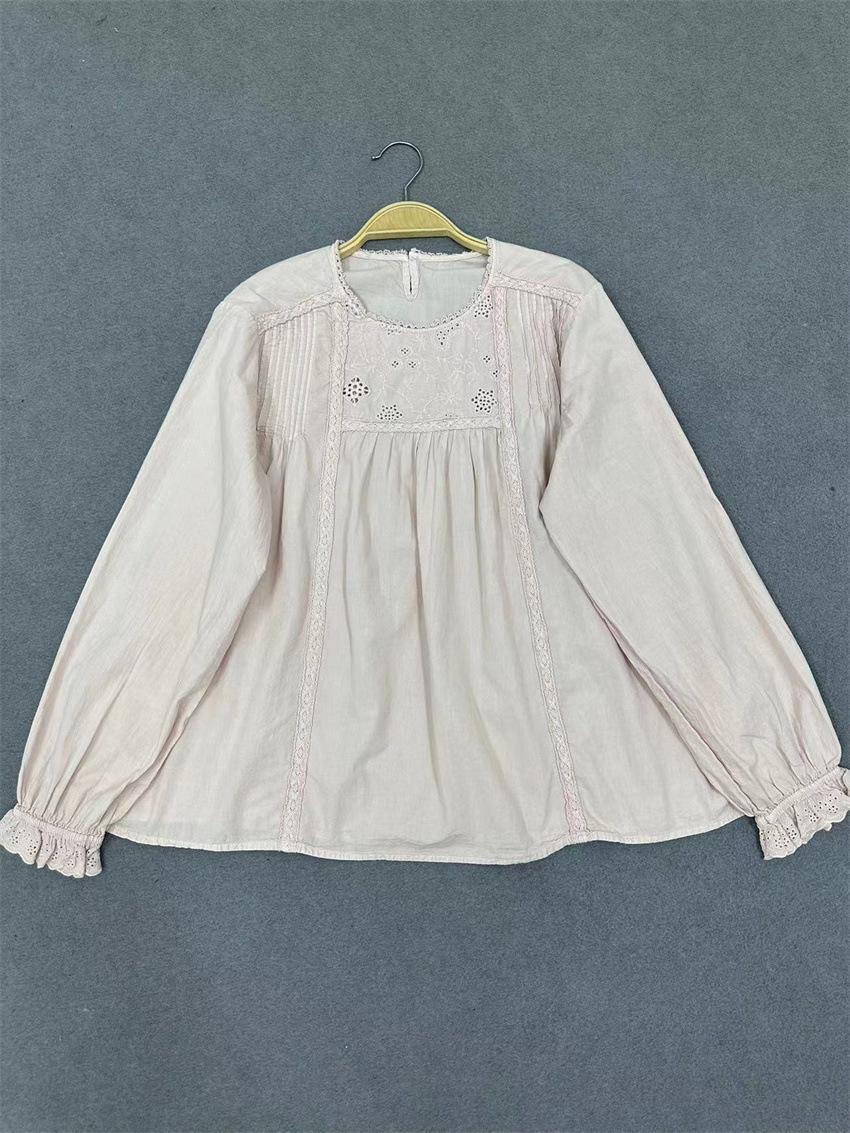 Johnature Forest кружева однотонные рубашки осень вышитые тонкие женские повседневные — фото 9