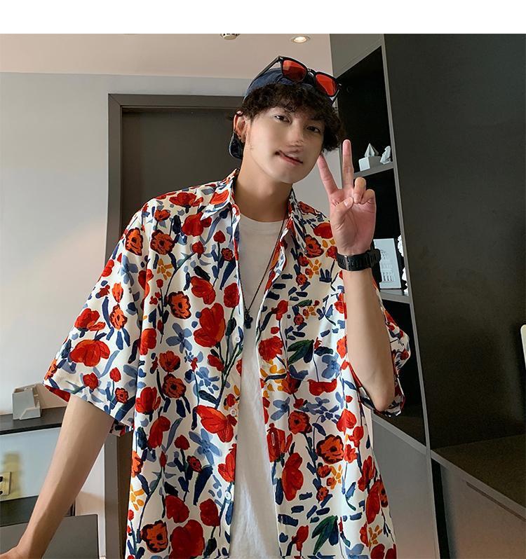 Men's Hawaiian Floral Short-Sleeve Shirt - Trendy, Lightweight, High-End Hong Kong Style Design