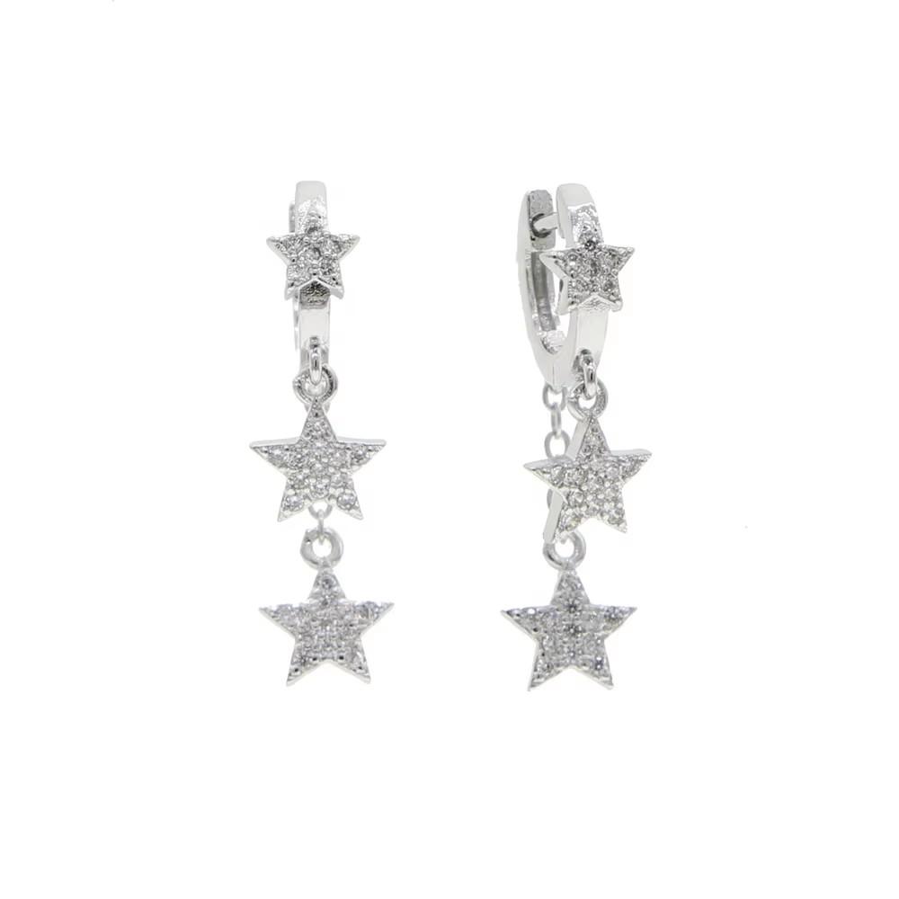 2026 Gold Silver Plated Trendy Women Jewelry Cute Lovely Dangling Star Charm Drop Charm Hoop Earring