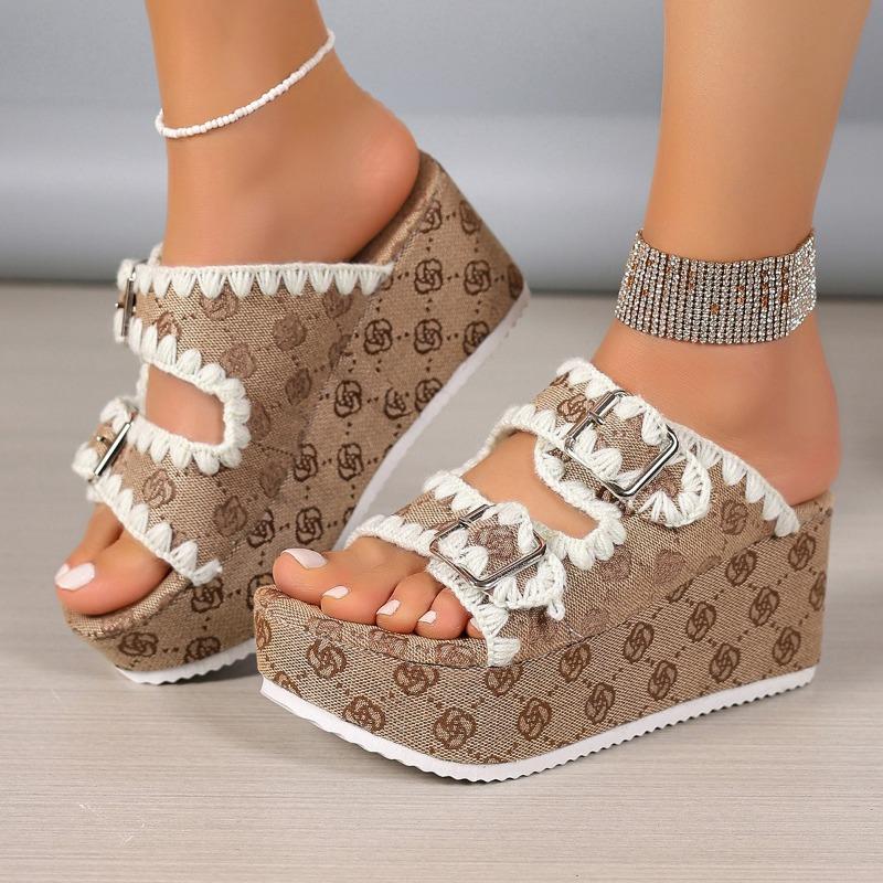 Women Platform Slippers Summer Casual High Heels Sandals Platform Slipper Double Buckle Design Wedges Slippers for Women