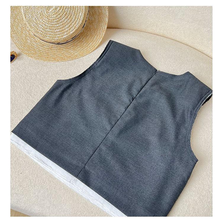 Stylish Raw Edge Patch Pocket Sleeveless Two-Piece Vest