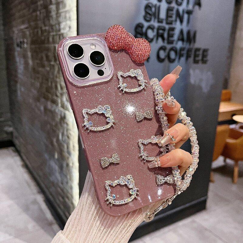 Premium Sense Flash Diamant Schleife Kitty Kat Geeignet für Apple 16pro Handyhülle Iphone15 Silikon 14 Neues Modell