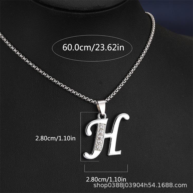 Collana con Ciondolo Lettere Inglesi 26 Colore Argento alla Moda Micro-intarsiata Zircone per Uomo Donna Amici Coppia Gioielli in Acciaio Inossidabile