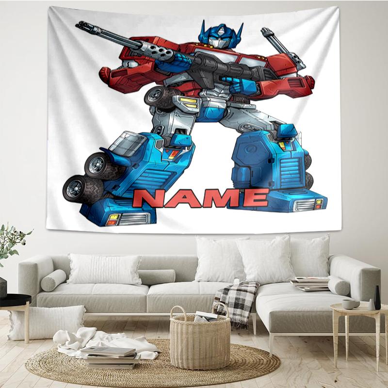 Custom Name Optimus Prime Print Tapestry, Backdrop, Easy Setup, Ideal for Bedroom, Office & Living Room, with Aesthetic Wall Hanging Decor.
