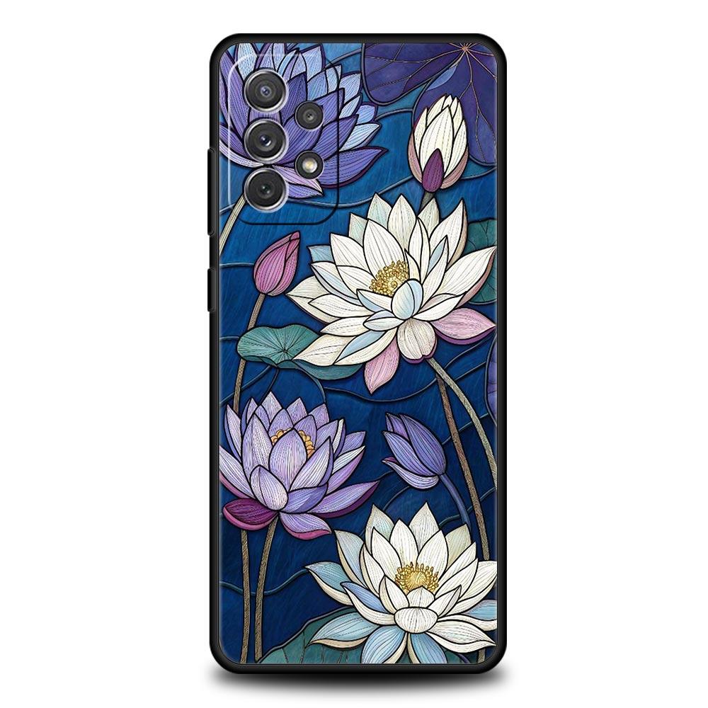 Phone Case For Samsung Galaxy A17 A15 A13 A51 A71 A41 A31 A21S A07 A03S A05 A35 A55 A23 A25 A33 A53 A73 5G Cover Lotus Pattern