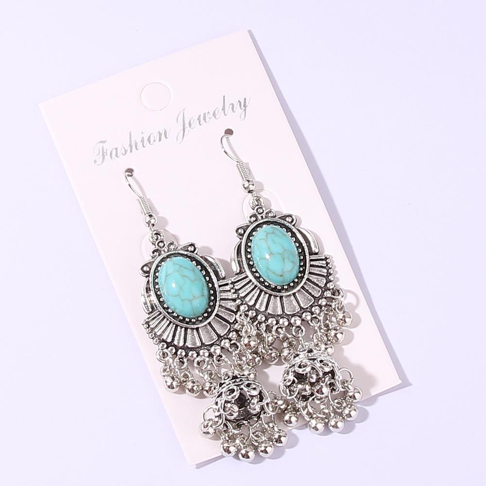 Alloy Style Ethnic Dangle Earrings Featuring Peacock Blue Finish Ladies For