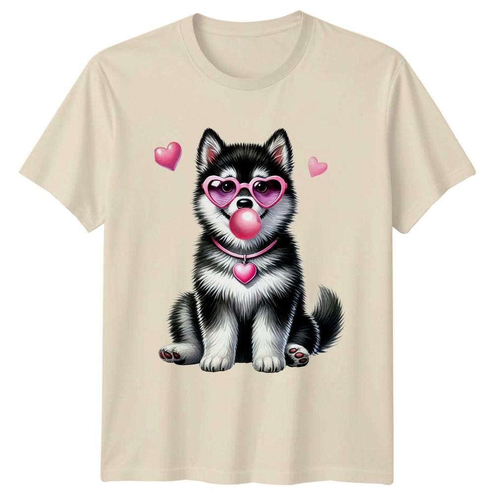 Cute Fluffy Puppy Wearing Heart Unisexs TShirt Husky Dog Lovers Valentines Day