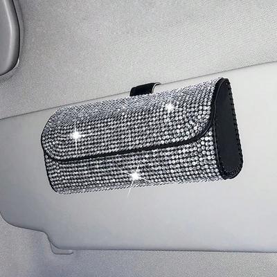 Rhinestone Sun Visor Glasses Case Bling Sunglasses Storage Box Car Eyeglasses Holder  Driving