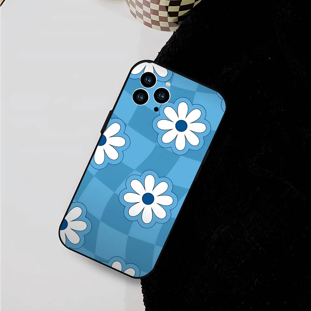 Flower Art For IPhone 15 16 14 Plus 13 12 11 17 Pro Max 17 Air Black Soft Phone Cover