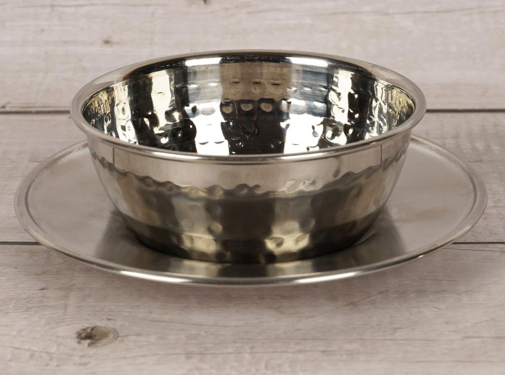 Trifri Edelstahl Mini Saucenschälchen Runde Suppenschüssel mit Teller Asiatisches Essen Edelstahl Geschirr Set 2-teilig