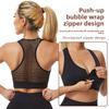 Hul Mesh Front Glidelås Sportsundertøy Kvinner Støtsikker Tanktopp Løping Yoga Fitness BH Skjønnhetsrygg Samlende Stor Størrelse
