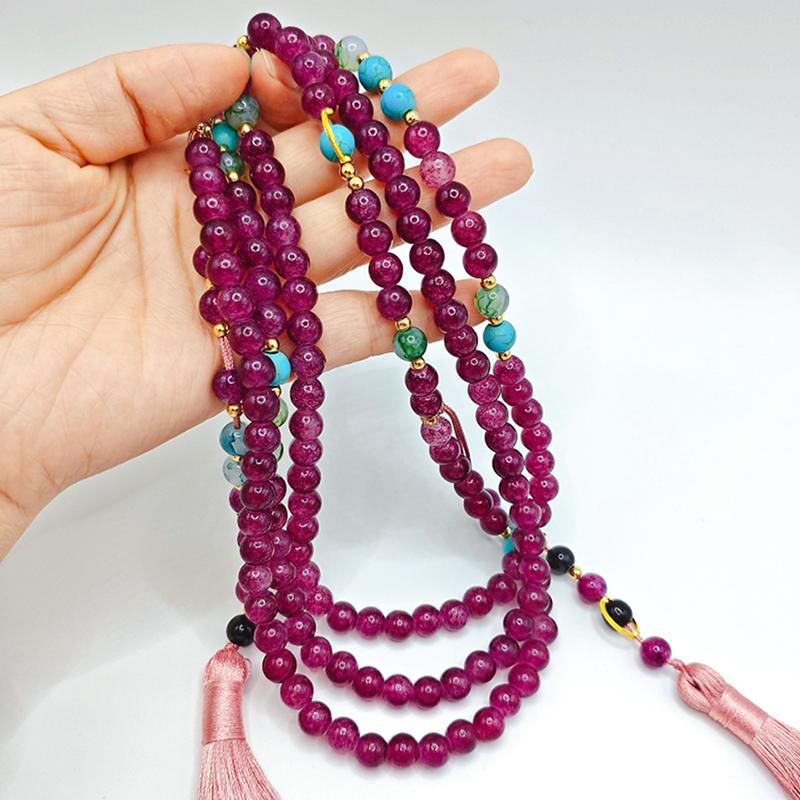 Retro Ethnic Style Necklace Chinese Style Beaded Tassel Choker Natural Stone Prayer Necklaces Women Cheongsam Necklace Jewelry