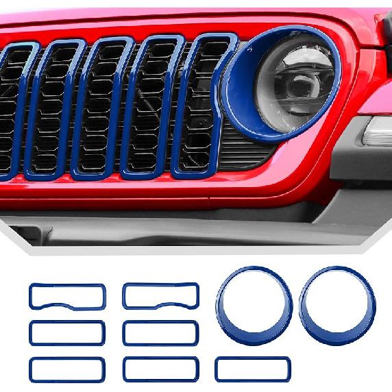 JeCar Grill Erts For Jeep Wrangler JL JLU 2024+ Grill Covers & Headlight Covers Trim Kit Accessories (Red)