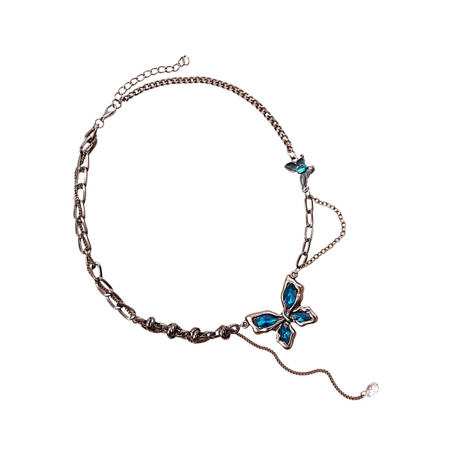 

Винтажное металлическое ожерелье-цепочка с художественной стеклянной подвеской-бабочкой для женщин Элегантные ювелирные аксессуары