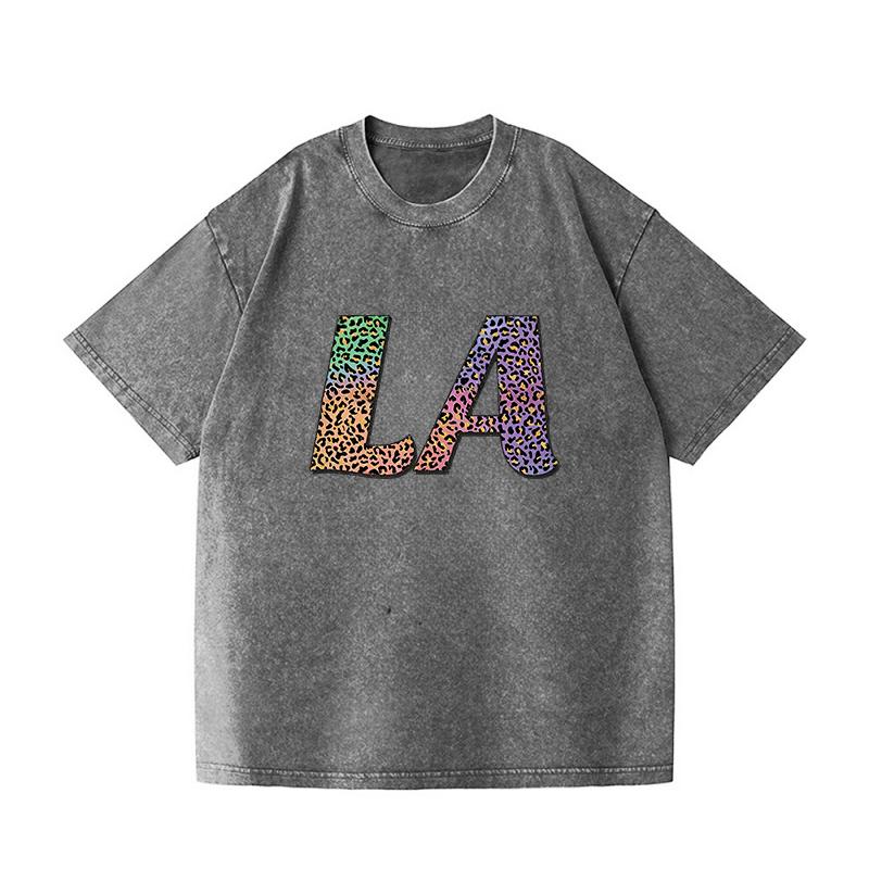 

Unisex Leopard Printed Washed T-shirt Casual Short Sleeve Cottons Carnivals Party LA Letter Hip hop Men Tees Clothings S