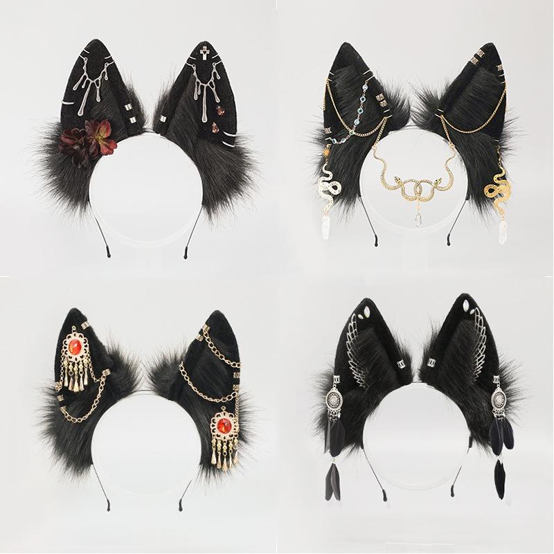Dark Exotic Jackal Ears Headband Anubis cos Headgear Egyptian Exotic Jackal Ears KC