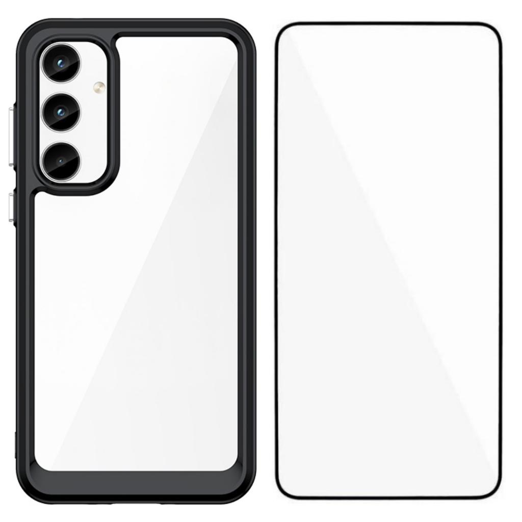 For Samsung Galaxy A35 5G Phone Case WANLONFENG XC Series TPU Acrylic Cover with Tempered Glass (Big Lens Hole)