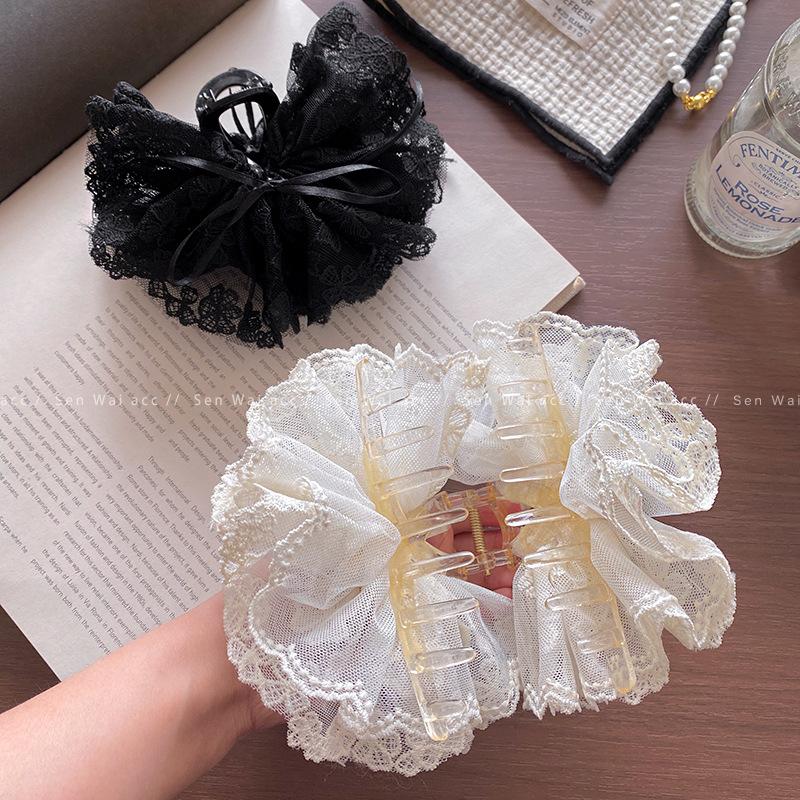 Japan and Korea Super Fairy Bow Ribbon Flower Lace Catch Clip Female Back of Head Ponytail Clip Half Tie Hair Shark Clip Hair Catch