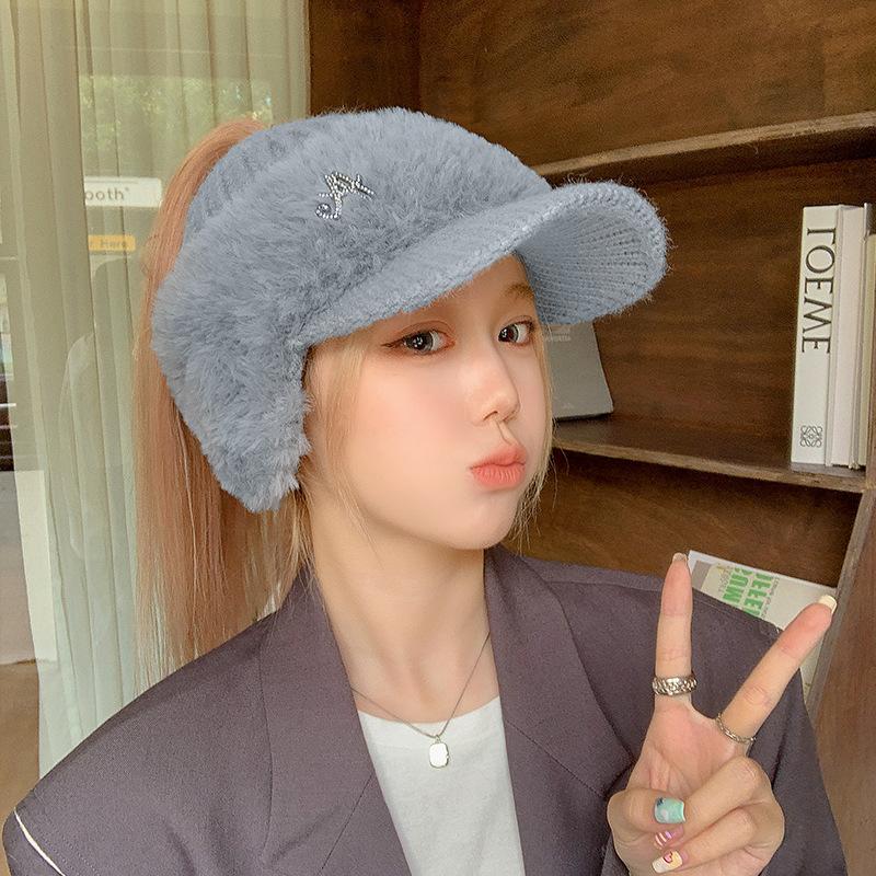 

Шапка Женская Осенне-зимняя Теплая Бейсболка Корейская Версия Вязаная Кепка с Утиным Козырьком One Size серый