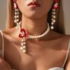 European and American Imitation Pearl Beaded Diamond Flower Double Layer Sweater Chain Retro Baroque Niche Necklace