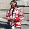 Womens Floral Print Cotton Puffer Jacket With Dual Pockets Streetwear Loose Fit V-Neck Short Coat