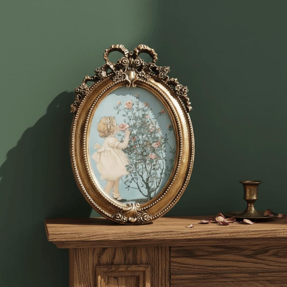 Fashion Golden Photo Frame Oval Elegant Tabletop Decor Vintage Desktop Ornament Gift For Bedroom Study Living Room