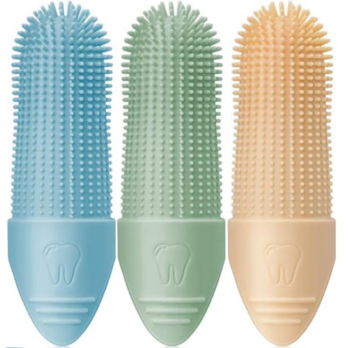 

Набор для чистки зубов у собак и кошек: 3 пищевые силиконовые зубные щетки для собак и кошек на палец для чистки на 360 градусов разноцветный