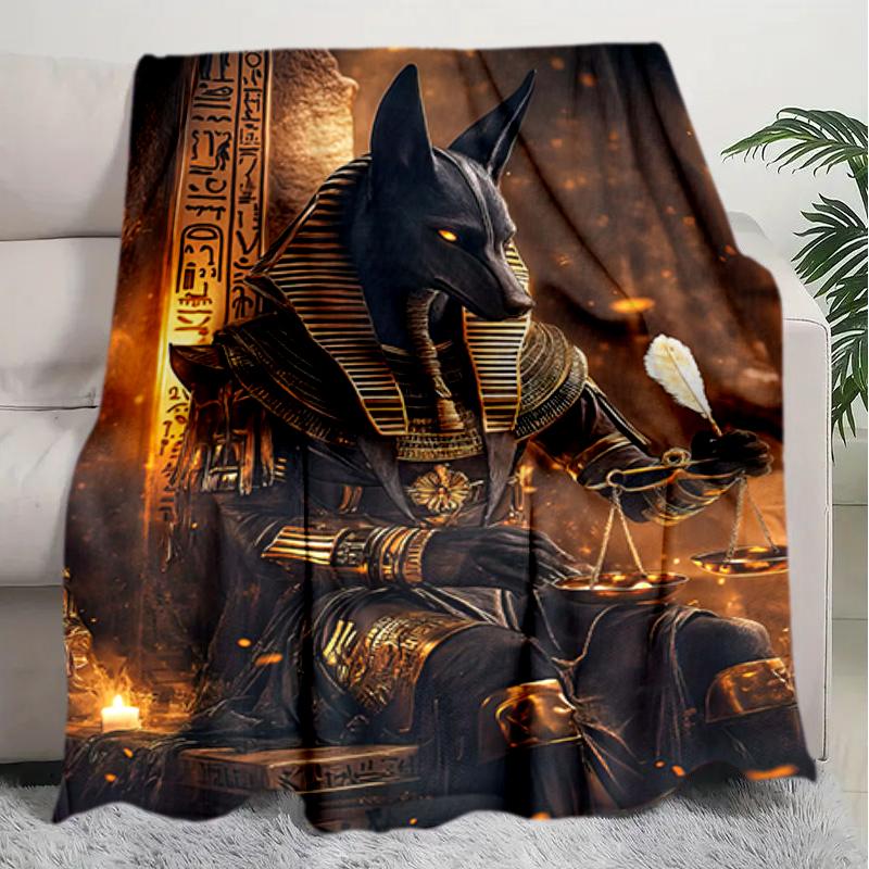 1PC Egyptian theme printed blanket, all season lightweight home office outdoor nap multifunctional blanket A4