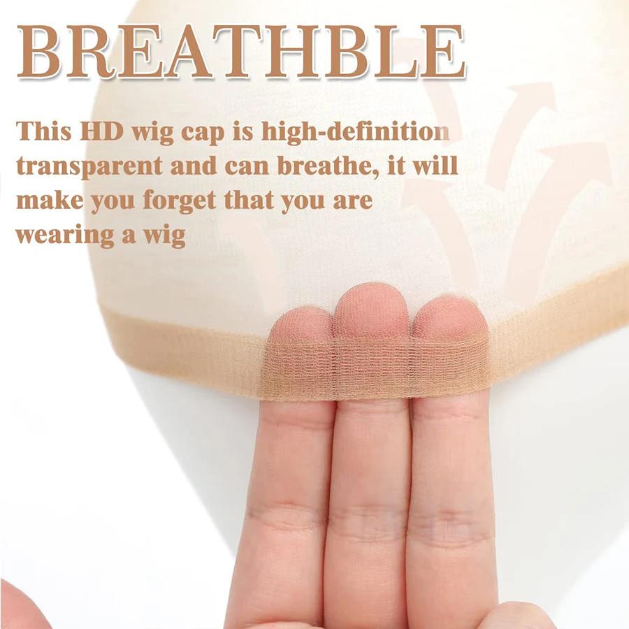 Wholesale HD Wig Caps High Quality Transparent HD Hair Nets Weave Nylon Stretchy Lace Front Wig Cap for Women Men Light Brown