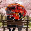 1pc Firetruck Flames Pattern Umbrella Design Automatic Opening and Closing Umbrella, High-quality Travel Umbrella,  c1128234