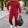 Set Giacca Casual da Uomo a Due Tasche con Pantaloni con Risvolto, Tuta Abbinata per l'Outdoor