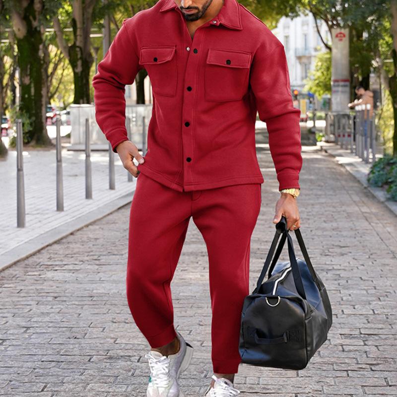 Set Giacca Casual da Uomo a Due Tasche con Pantaloni con Risvolto, Tuta Abbinata per l'Outdoor