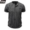 Men's Short-sleeved T-shirt Broken Holes Retro Men's Fashion Henley Shirt Men's Casual Fashion Tops Slim Fit