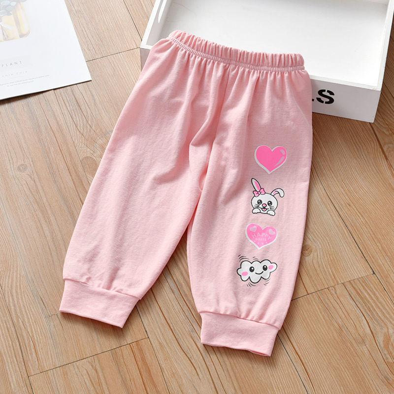 New Casual Pants for Children Fashionable and Versatile Printed Cropped Pants for Baby Girls Thin Mosquito Repellent Pants for Girls